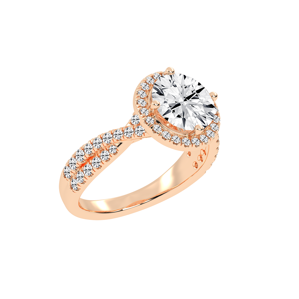 Round cut Halo Lab Grown Diamond Engagement Ring with Twisted Pave Setting