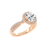 Round cut Halo Lab Grown Diamond Engagement Ring with Twisted Pave Setting
