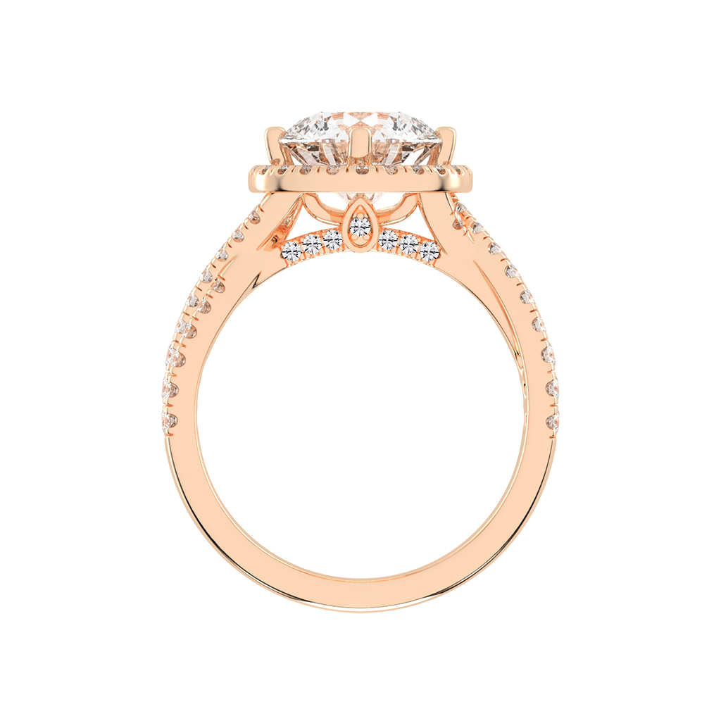 Round cut Halo Lab Grown Diamond Engagement Ring with Twisted Pave Setting