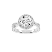 Round cut Halo Lab Grown Diamond Engagement Ring with Twisted Pave Setting