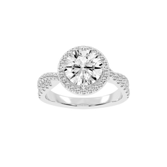 Round cut Halo Lab Grown Diamond Engagement Ring with Twisted Pave Setting