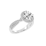 Round cut Halo Lab Grown Diamond Engagement Ring with Twisted Pave Setting