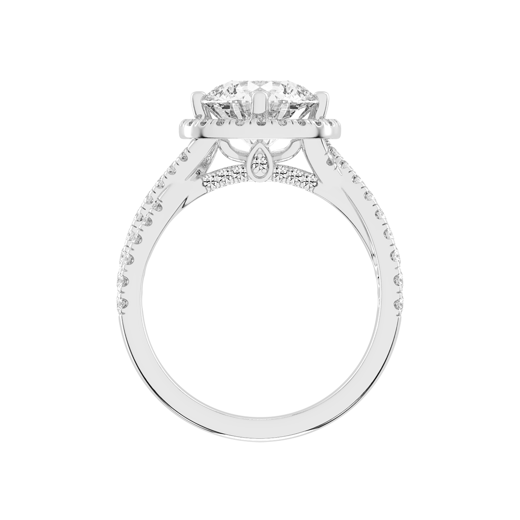 Round cut Halo Lab Grown Diamond Engagement Ring with Twisted Pave Setting