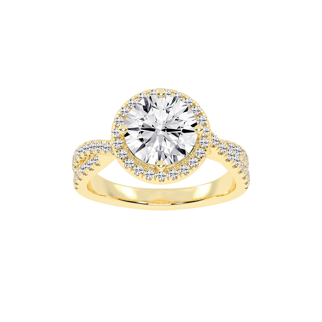 Round cut Halo Lab Grown Diamond Engagement Ring with Twisted Pave Setting