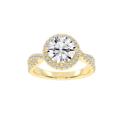 Round cut Halo Lab Grown Diamond Engagement Ring with Twisted Pave Setting