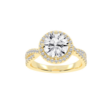 Round cut Halo Lab Grown Diamond Engagement Ring with Twisted Pave Setting