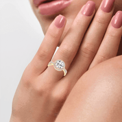 Round cut Halo Lab Grown Diamond Engagement Ring with Twisted Pave Setting
