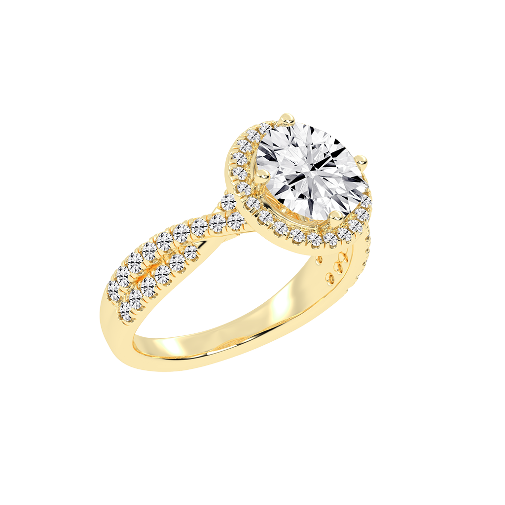 Round cut Halo Lab Grown Diamond Engagement Ring with Twisted Pave Setting