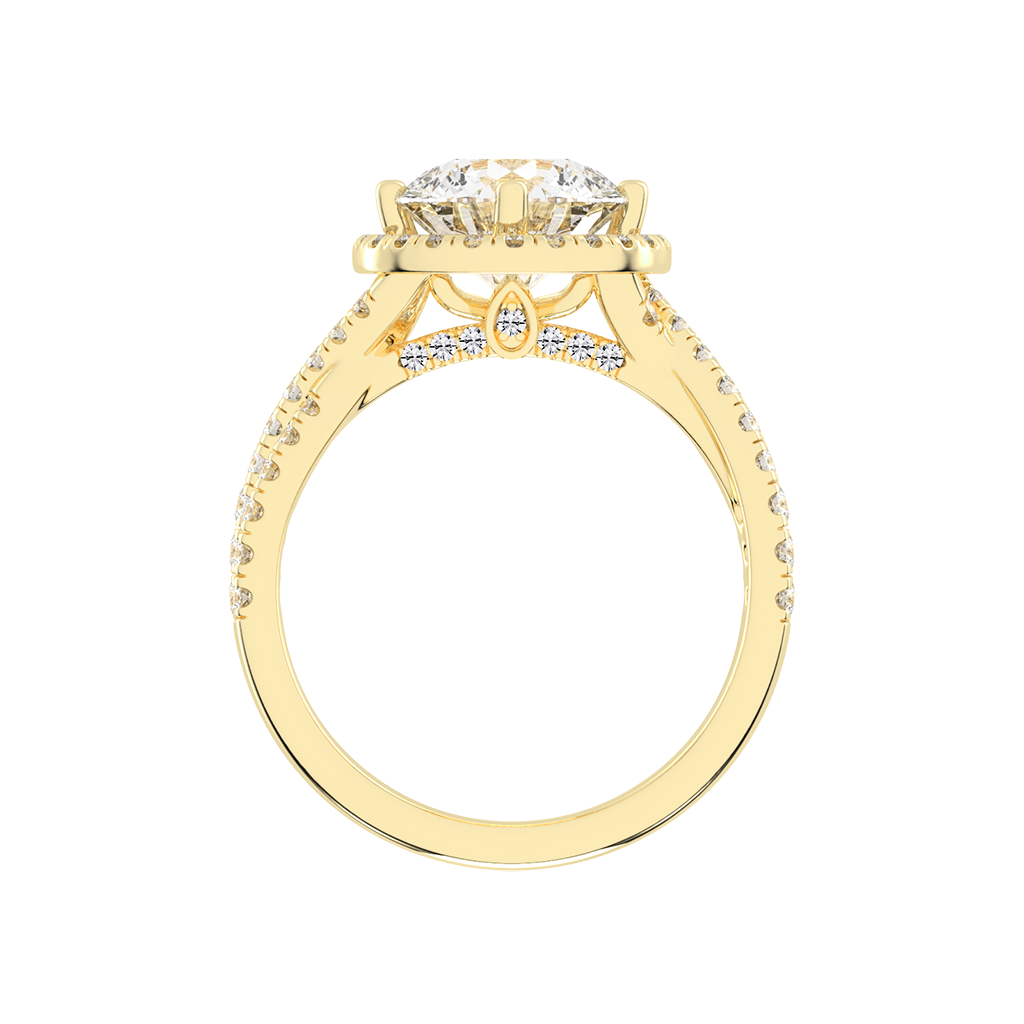 Round cut Halo Lab Grown Diamond Engagement Ring with Twisted Pave Setting
