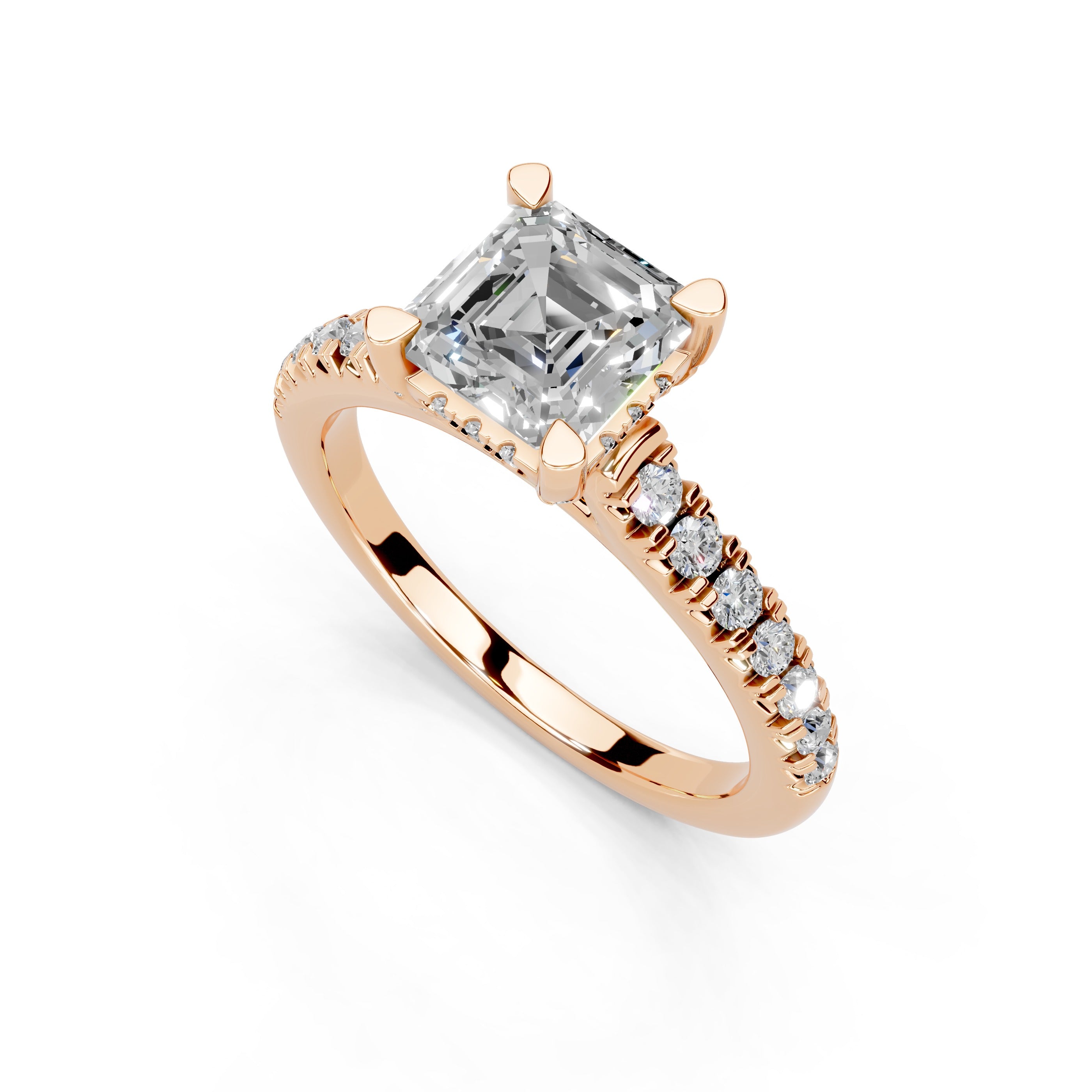 Asscher cut Pave Lab Grown Diamond Engagement Ring