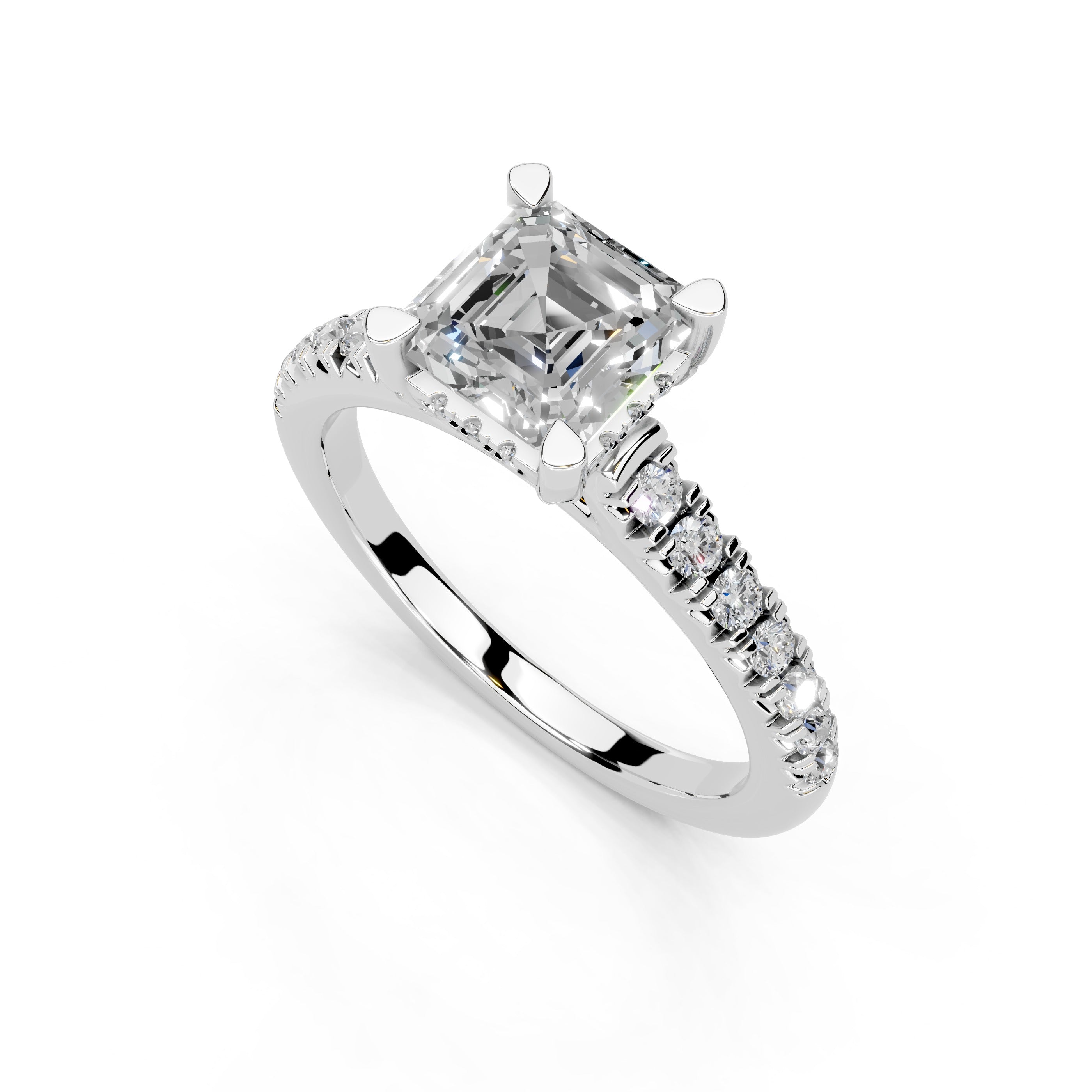 Asscher cut Pave Lab Grown Diamond Engagement Ring