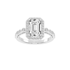 Emerald Cut Halo Lab Grown Diamond Engagement Ring
