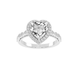 Anillo de compromiso con diamantes cultivados en laboratorio con halo de corte de corazón
