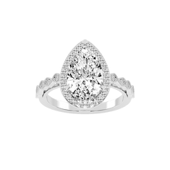 Pear Cut Halo Lab Grown Diamond Engagement Ring