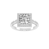Anillo de compromiso con diamantes cultivados en laboratorio y halo de talla princesa