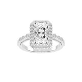 Anillo de compromiso con diamantes cultivados en laboratorio y halo de talla radiante