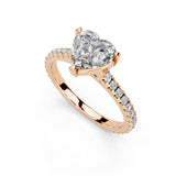Heart Cut Four Prong Pave  Lab Grown Diamond Engagement Ring