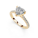 Heart Cut Four Prong Pave  Lab Grown Diamond Engagement Ring