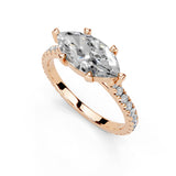 Marquise Cut Four Prong Pave  Lab Grown Diamond Engagement Ring