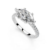 Marquise Cut Four Prong Pave  Lab Grown Diamond Engagement Ring