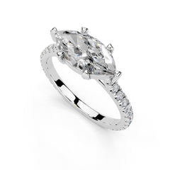 Marquise Cut Four Prong Pave  Lab Grown Diamond Engagement Ring