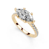 Marquise Cut Four Prong Pave  Lab Grown Diamond Engagement Ring