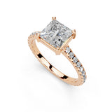 Princess Cut Four Prong Pave  Lab Grown Diamond Engagement Ring