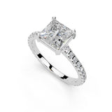 Princess Cut Four Prong Pave  Lab Grown Diamond Engagement Ring