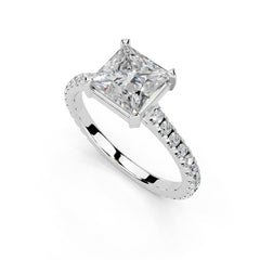 Princess Cut Four Prong Pave  Lab Grown Diamond Engagement Ring