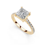 Princess Cut Four Prong Pave  Lab Grown Diamond Engagement Ring