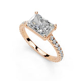 Radiant Cut Four Prong Pave  Lab Grown Diamond Engagement Ring