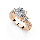 Cushion Cut Fancy Lab Grown Diamond Engagement Ring with Twisted Pave