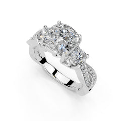 Cushion Cut Fancy Lab Grown Diamond Engagement Ring with Twisted Pave