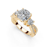 Cushion Cut Fancy Lab Grown Diamond Engagement Ring with Twisted Pave