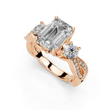 Emerald Cut Fancy Lab Grown Diamond Engagement Ring with Twisted Pave