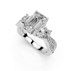 Emerald Cut Fancy Lab Grown Diamond Engagement Ring with Twisted Pave