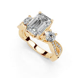Emerald Cut Fancy Lab Grown Diamond Engagement Ring with Twisted Pave