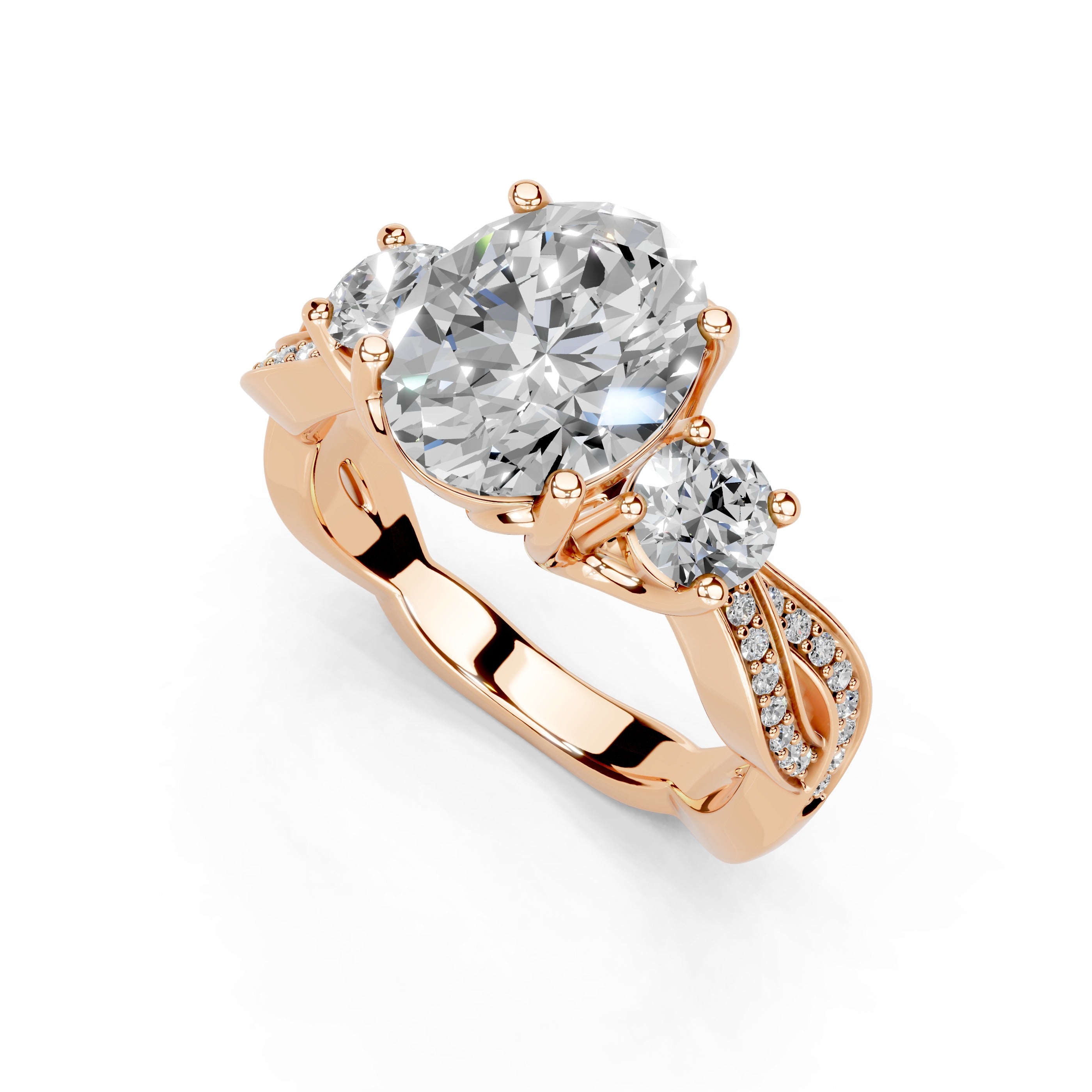 Oval cut Fancy Lab Grown Diamond Engagement Ring with Twisted Pave