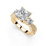 Princess Cut Fancy Lab Grown Diamond Engagement Ring with Twisted Pave
