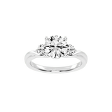 Round Cut Three Stone Lab Grown Diamond Engagement Ring with Round Cut Center Stone