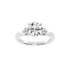 Round Cut Three Stone Lab Grown Diamond Engagement Ring with Round Cut Center Stone