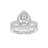 Pear Cut Double Row Lab Grown Diamond Engagement Ring