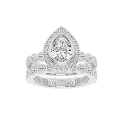 Pear Cut Double Row Lab Grown Diamond Engagement Ring