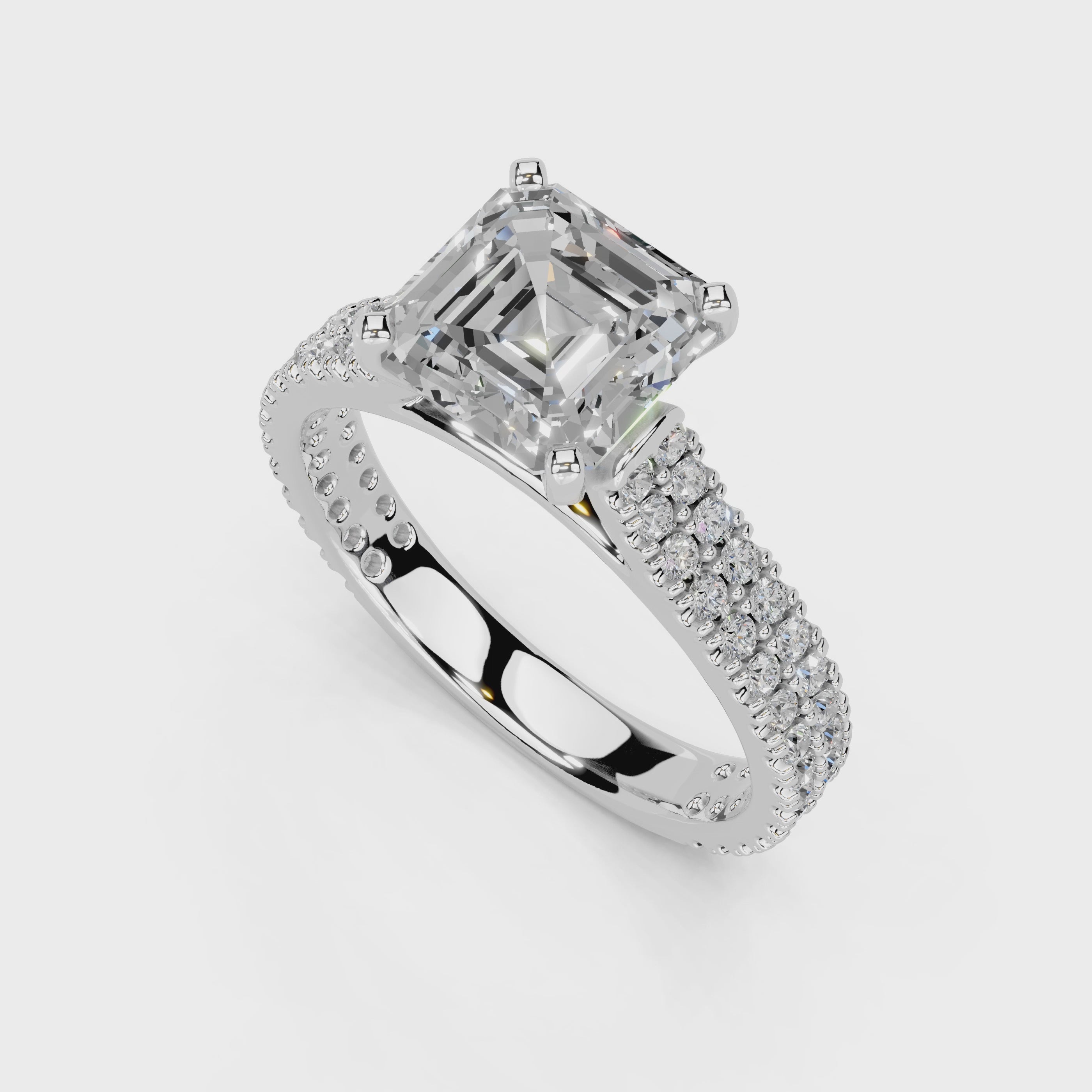 Asscher Cut Double Pave Lab Grown Diamond Engagement Ring