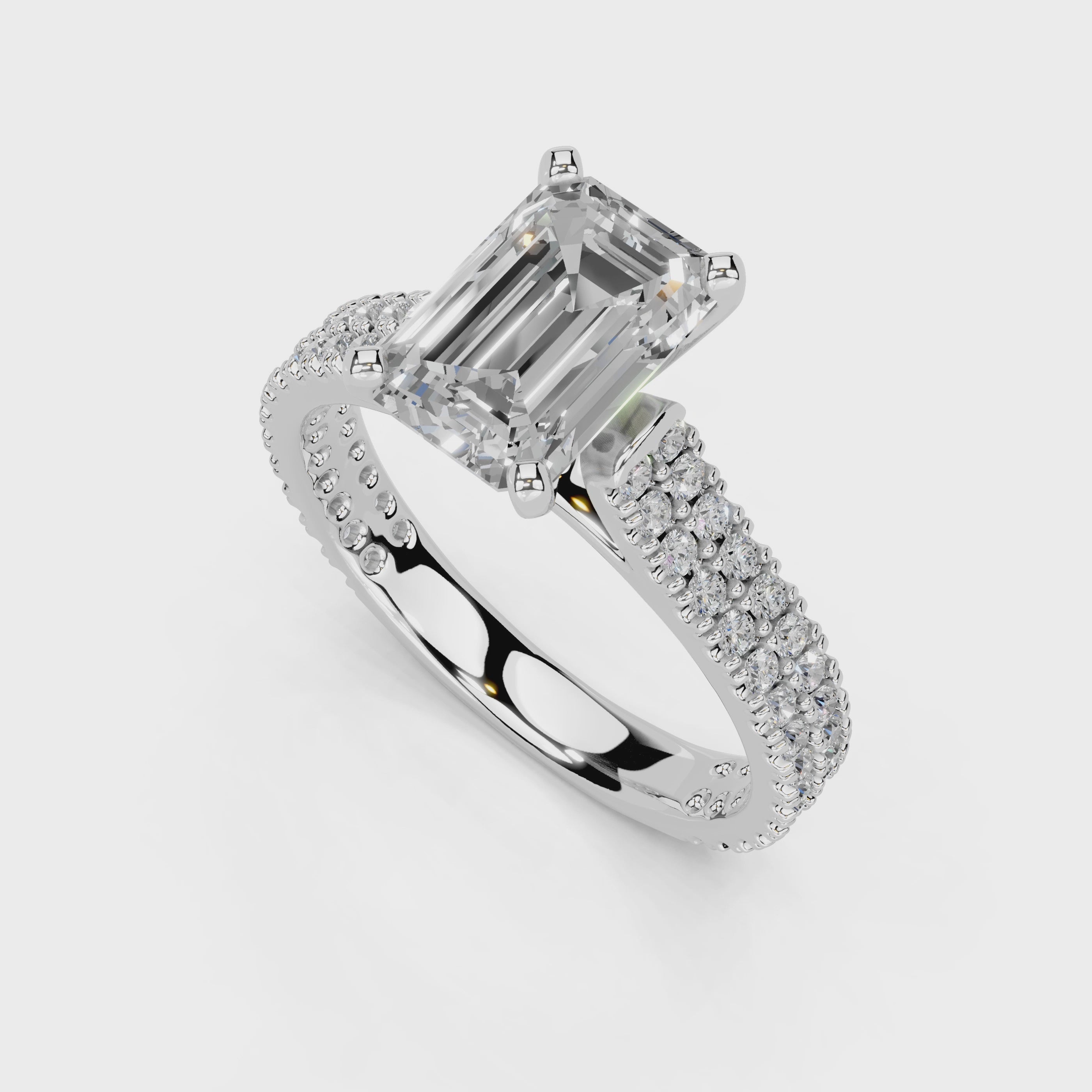 Emerald Cut Double Pave Lab Grown Diamond Engagement Ring