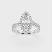Marquise cut Halo Lab Grown Diamond Engagement Ring with Twisted Pave Setting