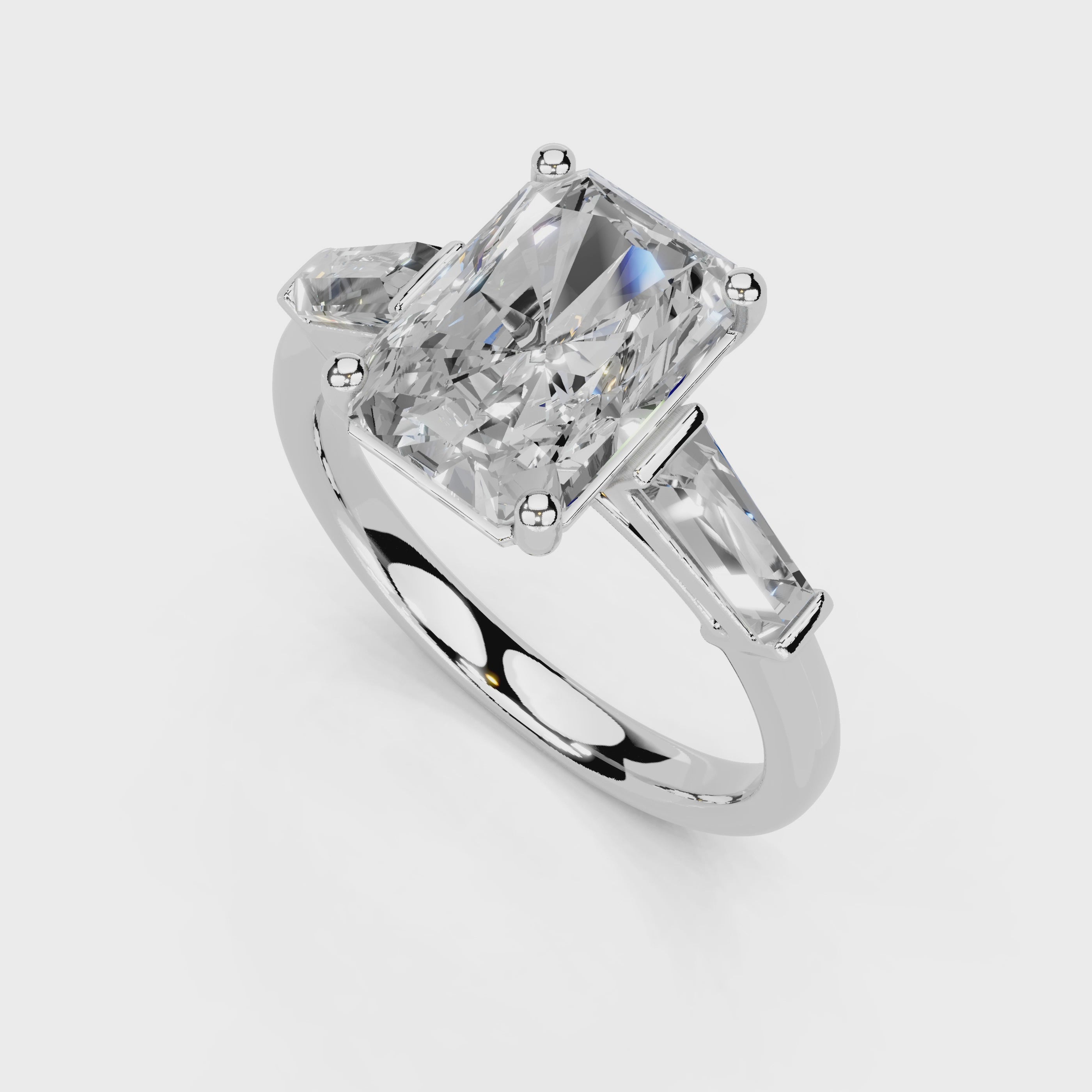 Radiant Cut Baguette Accent Lab Grown Diamond Engagement Ring