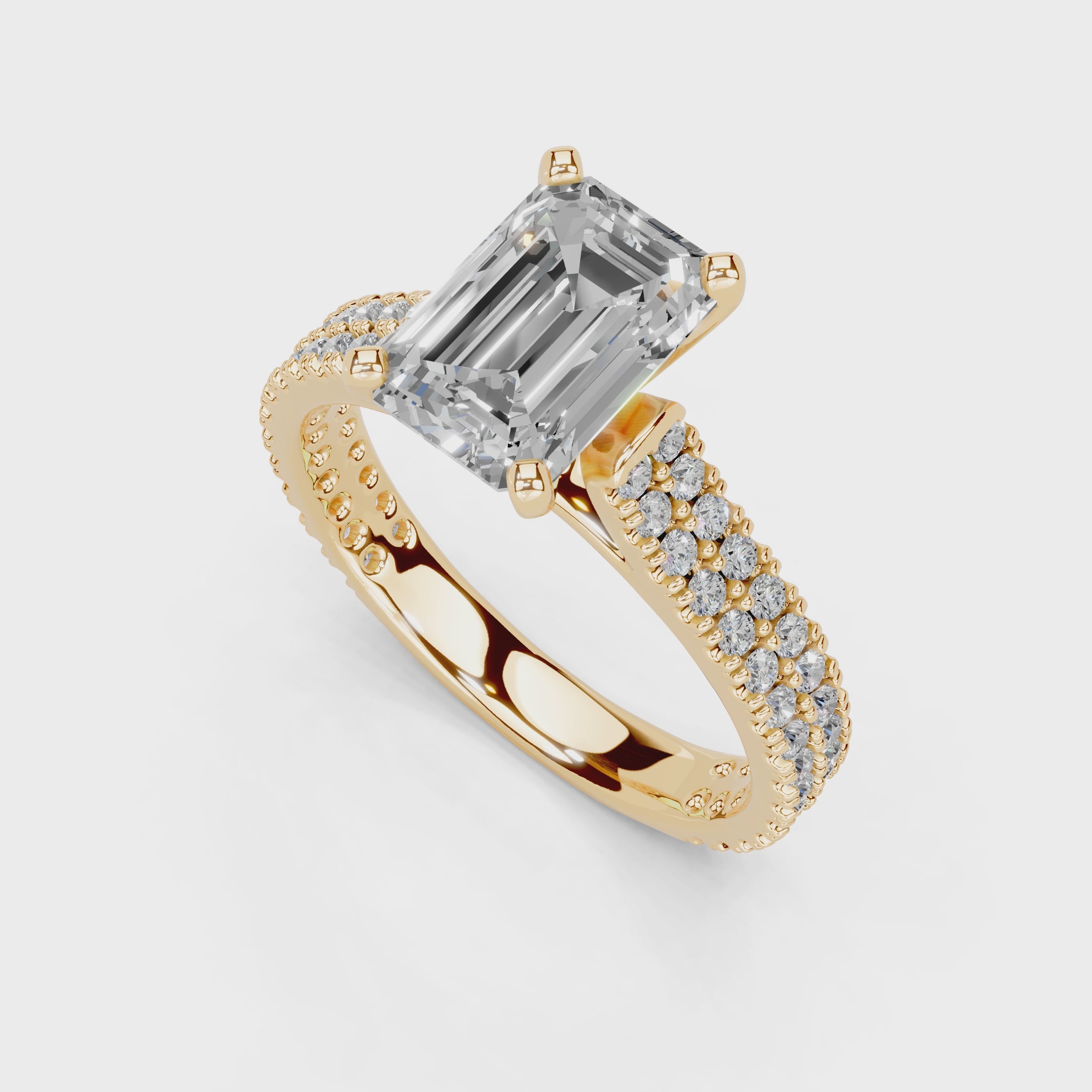 Emerald Cut Double Pave Lab Grown Diamond Engagement Ring