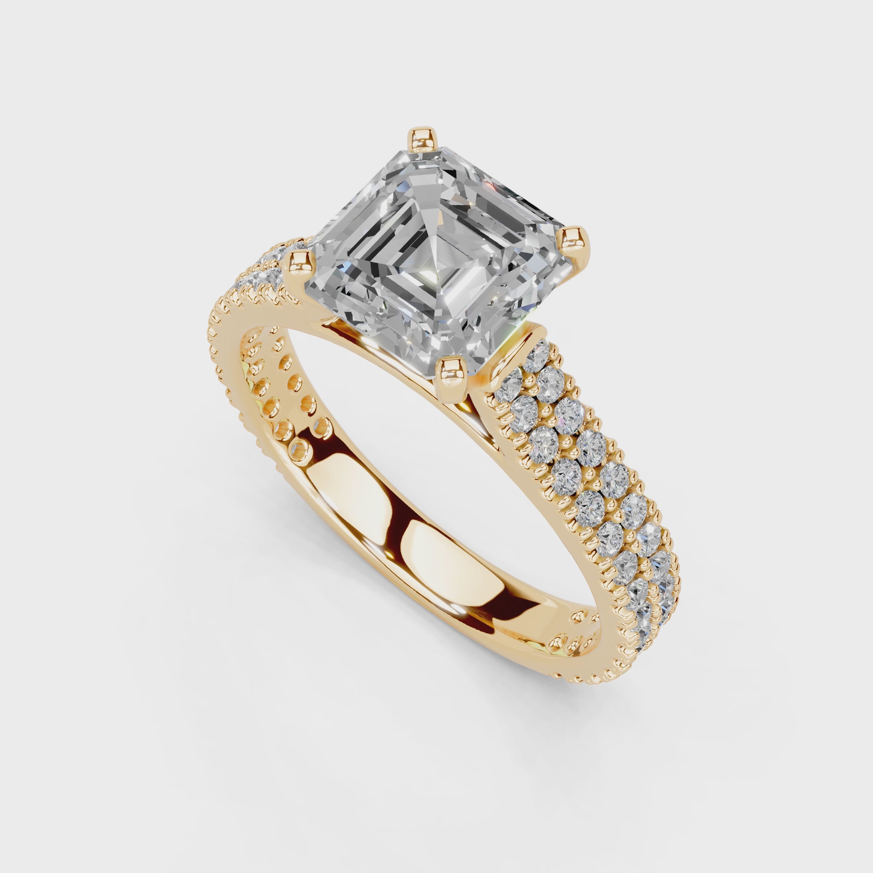 Asscher Cut Double Pave Lab Grown Diamond Engagement Ring
