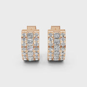 Pendientes elegantes Huggies con diamantes cultivados en laboratorio de 0,9 quilates en talla princesa y redonda